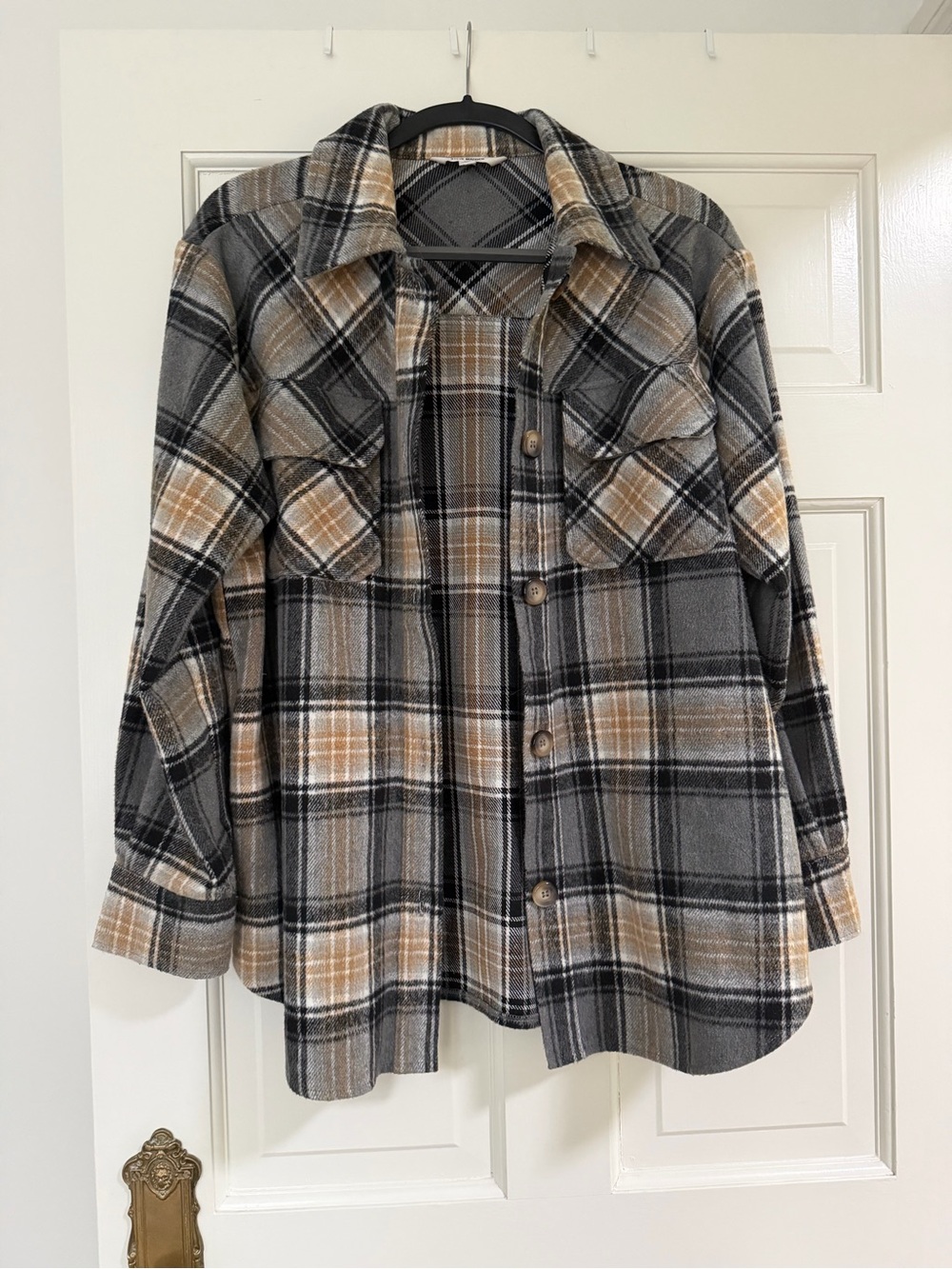 Steve Madden Gray and Tan Plaid Utility Shacket